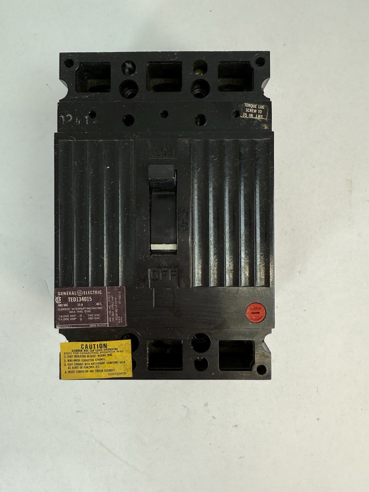 GE TED 134015WL 15A 480/250V 3 Pole Circuit Breaker General Electric