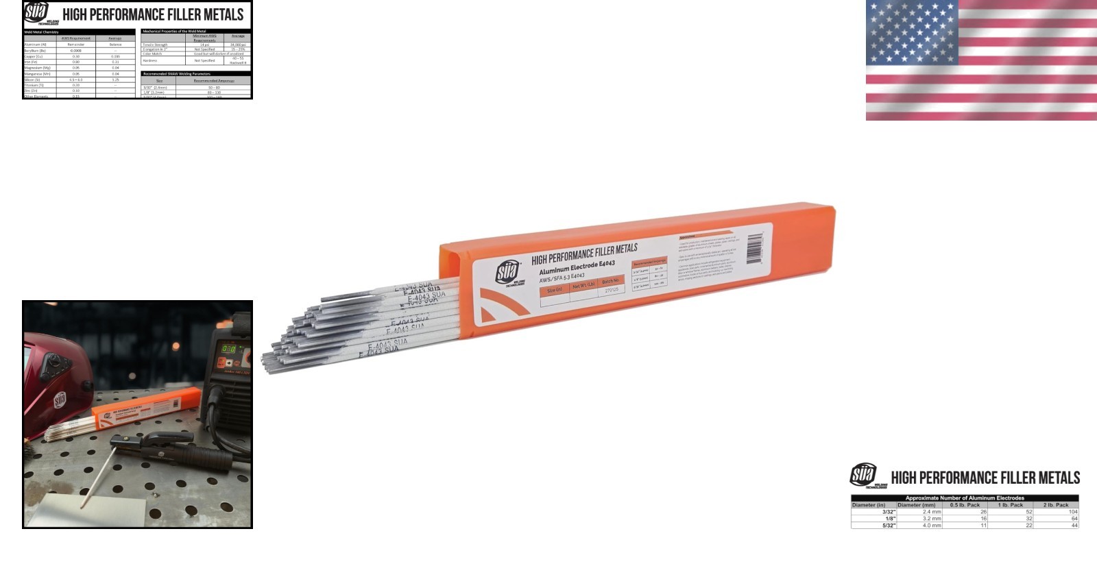 Aluminum E4043 Electrode Rods – 0.5 Lb Pack – 3/32″ Diameter