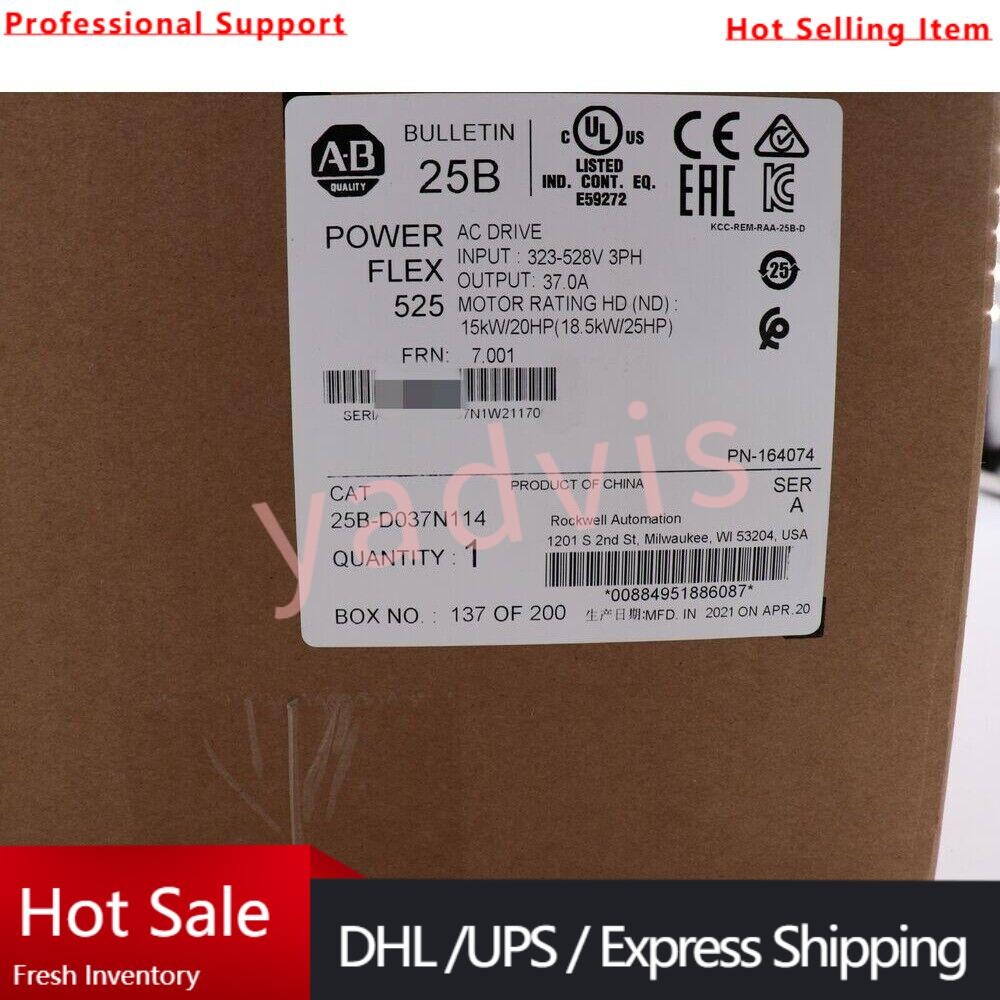Allen-Bradley AB 25B-D037N114 PowerFlex 525 AC Drive Ser A Sealed New USA