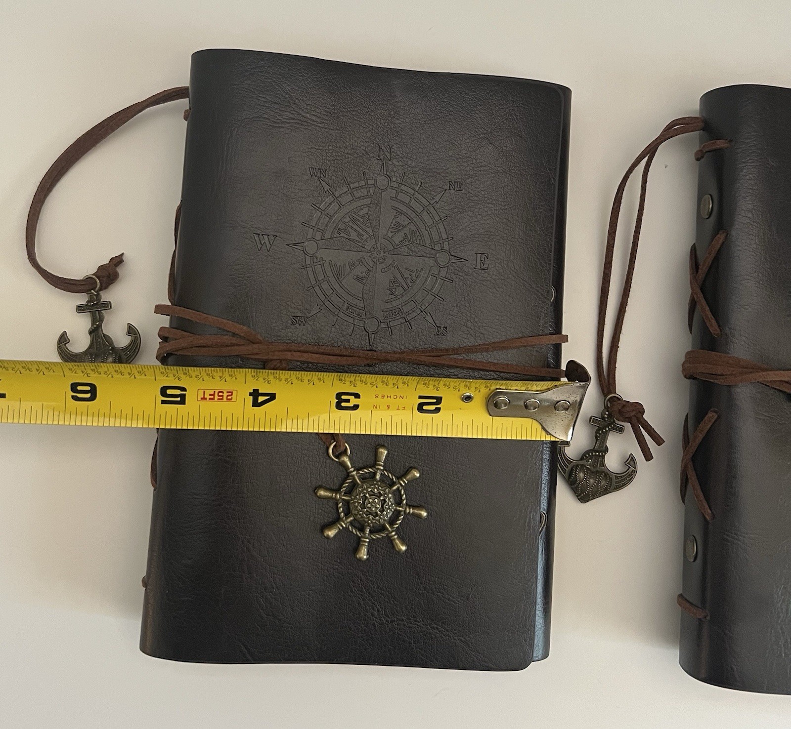 Vintage Leather Journal Notebook Lot Of 2 Nautical Compass Anchor BLANK – READ*