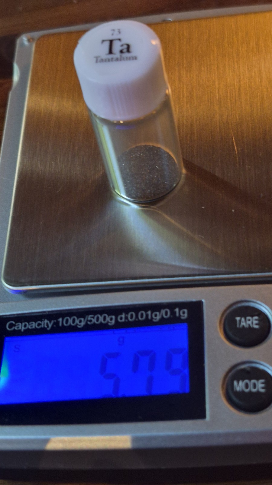 Luciteria Science Tantalum Element Sample 5.80g Glass Vial 15-1g Vials»Ta 73″