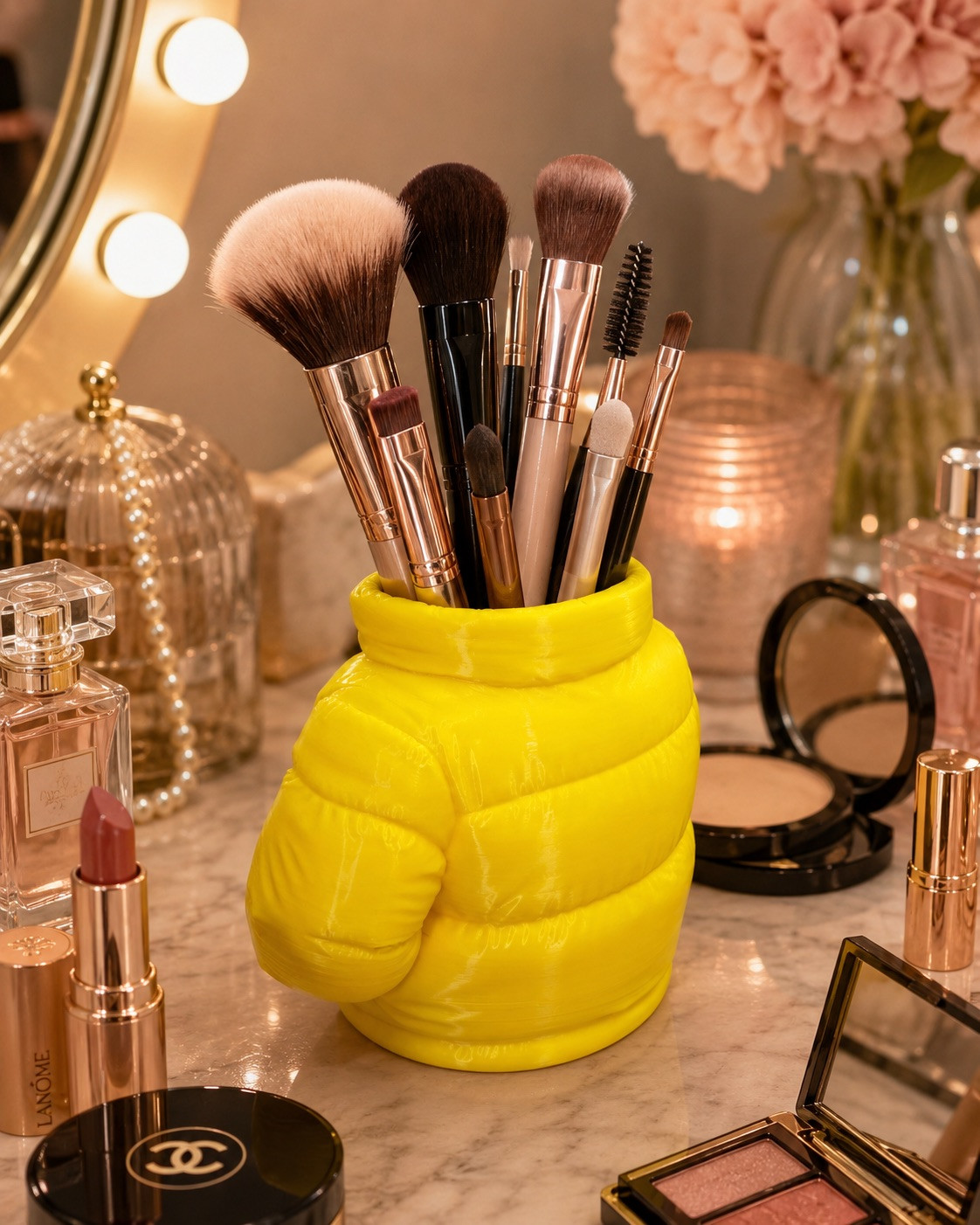 Yellow Puffer Jacket Holder 3D Printed Pencil Makeup Brush Toothbrush Organizer