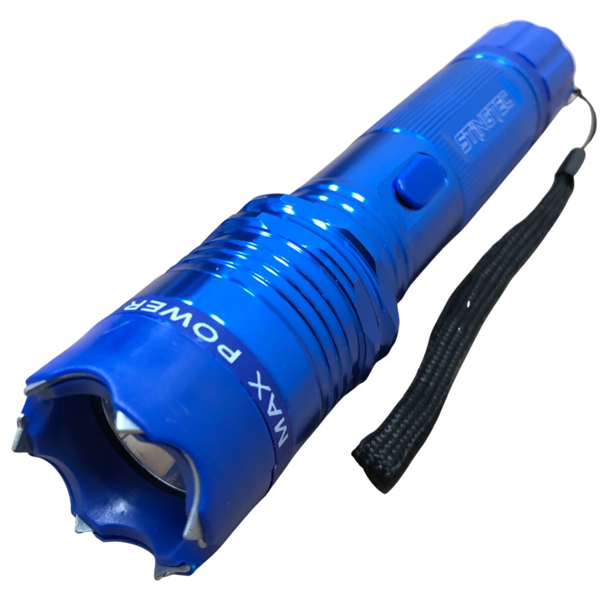 Maximum Power Stingtec Stun Gun Rechargeable LED Flashlight w Carrying Case Blue