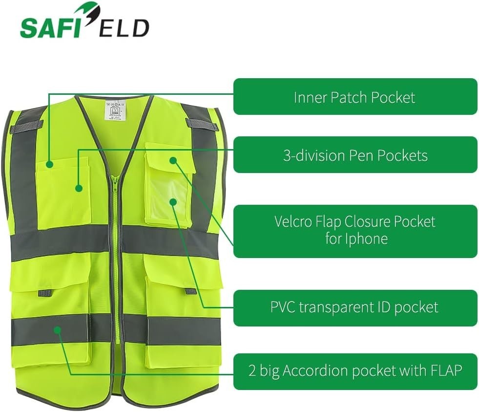 High Visibility Safety Vests 6-Pack with Free Drawstring Bag – Unisex, Durable