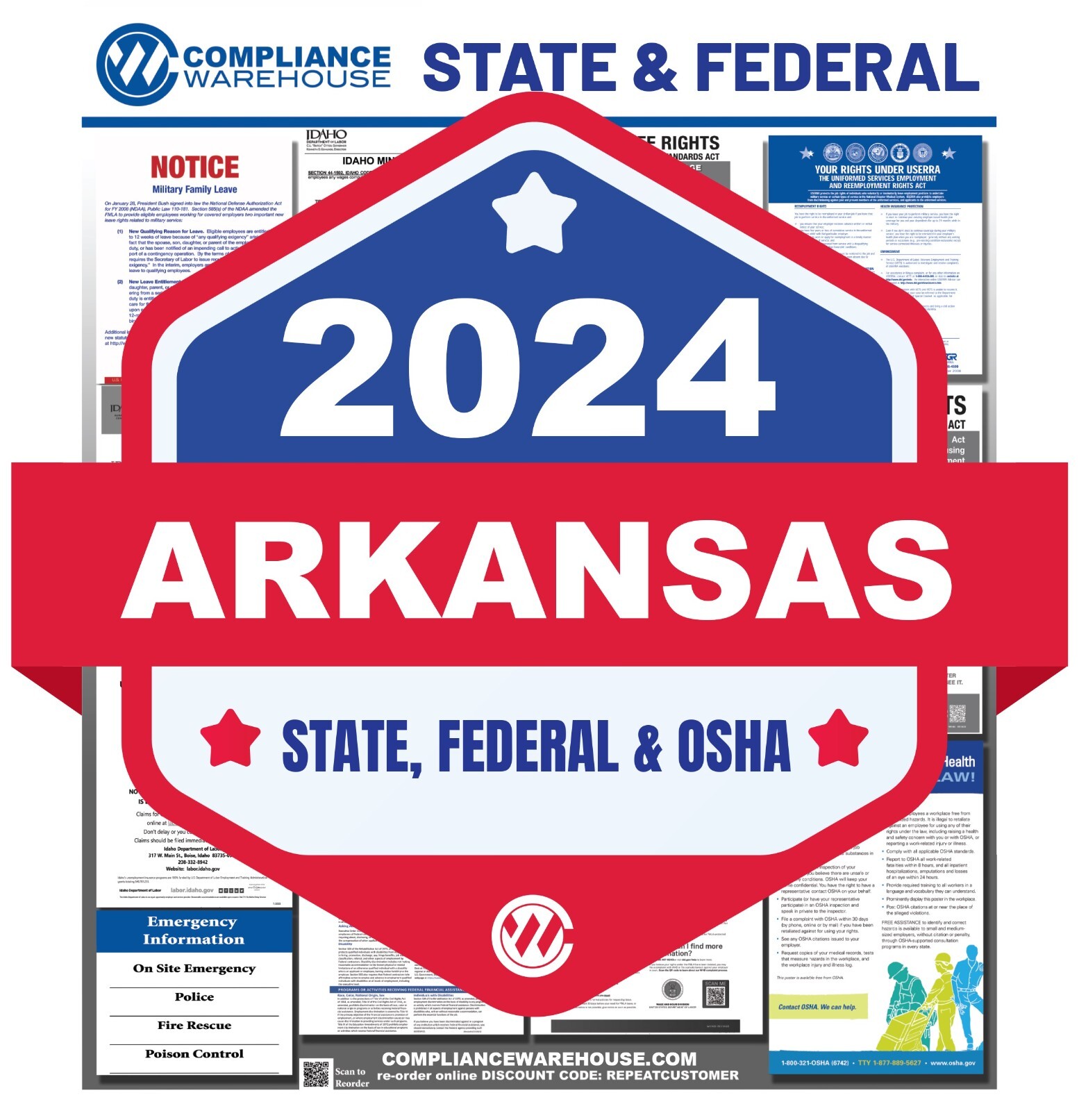2024 Arkansas State/Fed Labor Law in 1 Compliance Poster Nonlaminated/Laminated