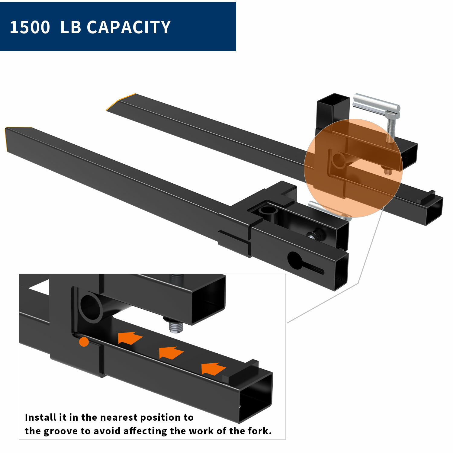 60″ Clamp on Pallet Forks 4000lb Loader Bucket Skid Steer Tractor Stabilizer Bar