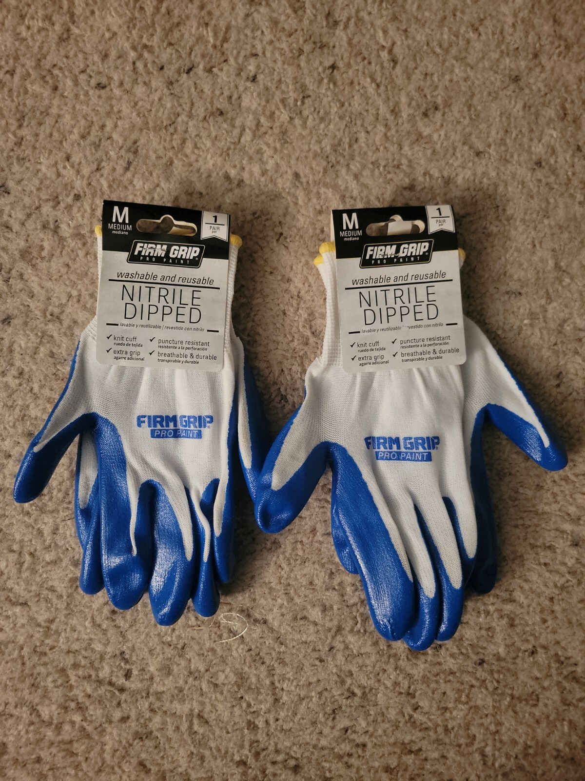 Firm Grip Pro Paint Reusable Nitrile Dipped Gloves Size Med. LOT of 2/NEW