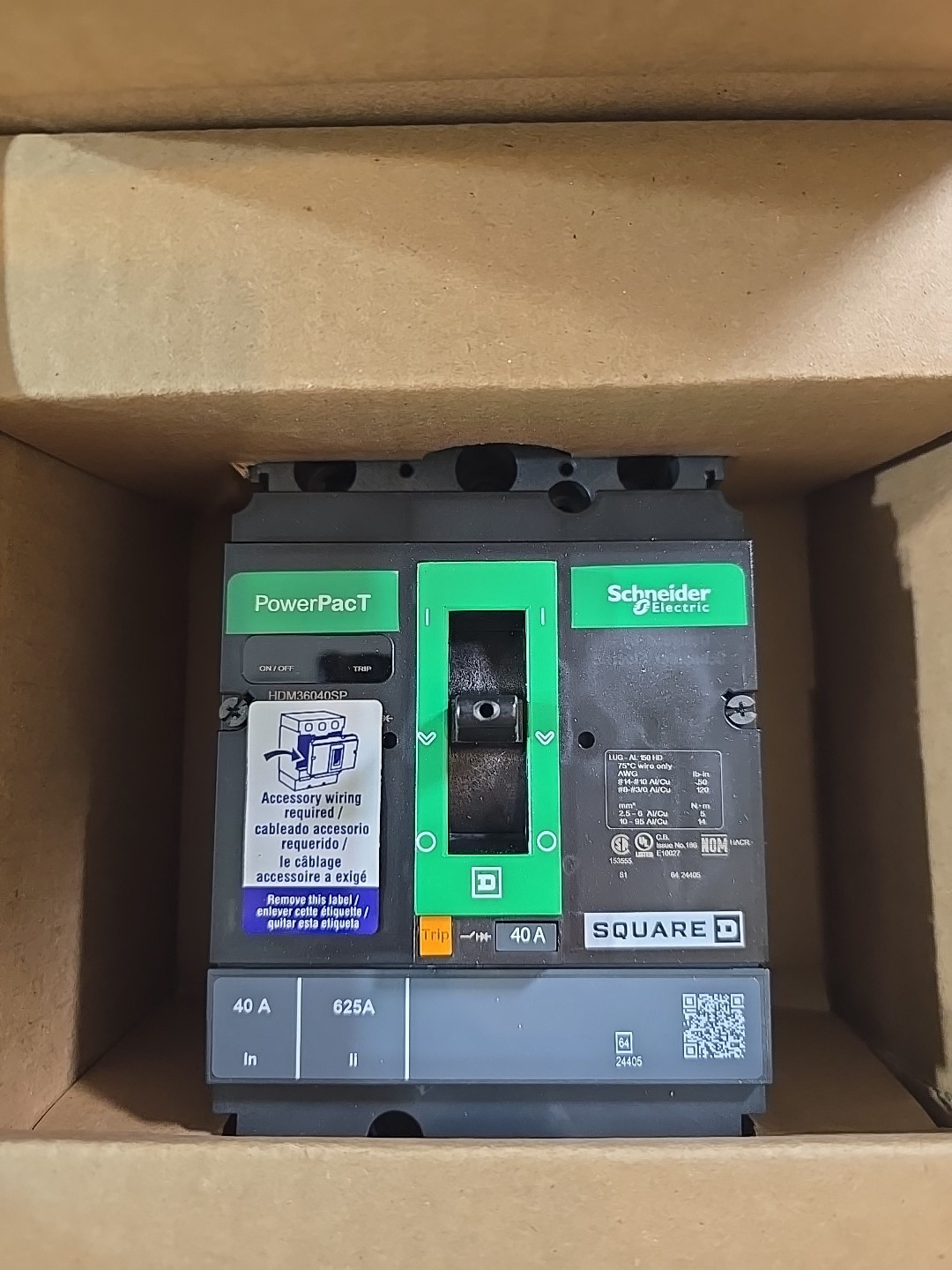 PowerPacT Circuit Breaker Thermal Magnetic 600V 40A 3 Pole SQUARE D HDM36040-SP
