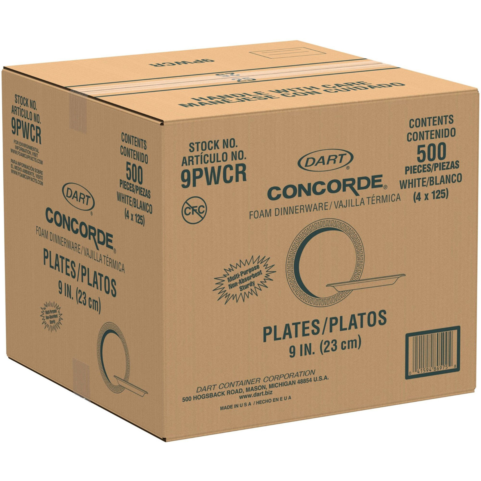 Dart 9PWCR 9″ Foam Plates – Cut & Soak Resistant – 500 Ct Disposable Plates