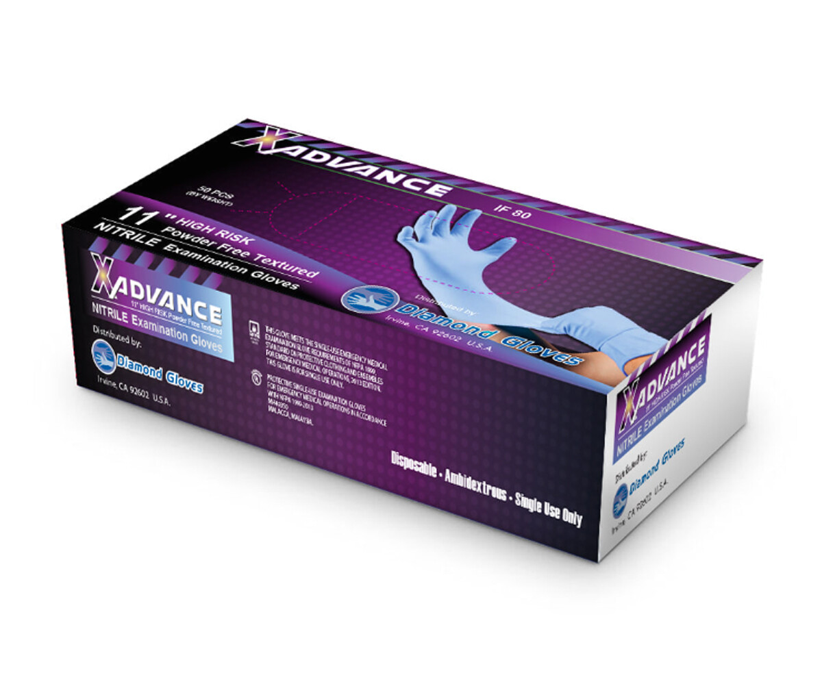 DIAMOND Blue Nitrile Disposable Exam Gloves, 8 Mil, Case of 500 (S-M-L-XL-XXL)
