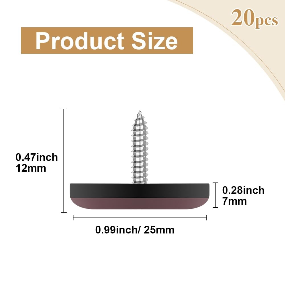 Furniture Slider Pads, 20pcs Teflon Moving Glides with Screws Brown