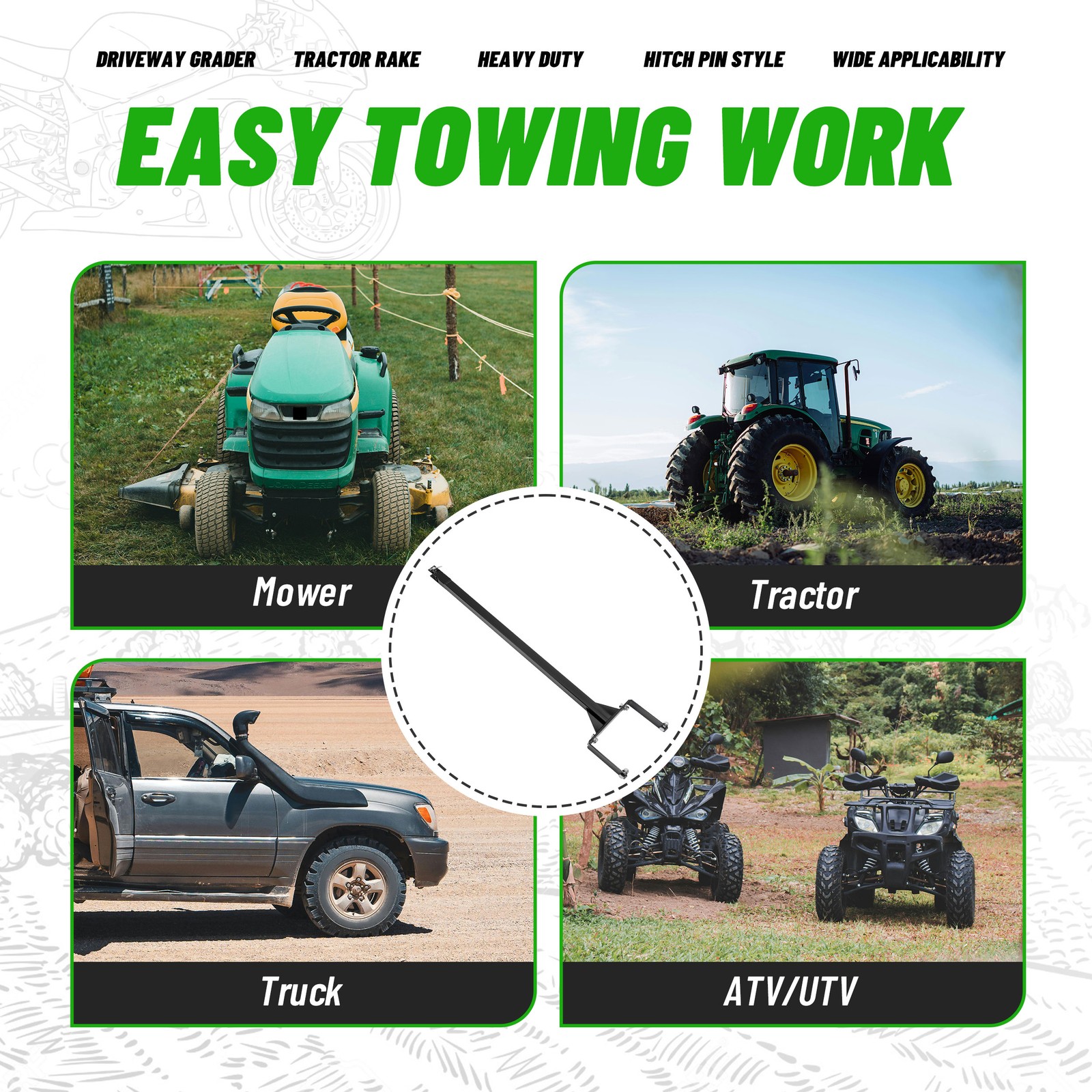 Black Tow Behind Drag Handle Attachment For Drag Harrow Driveway Grader