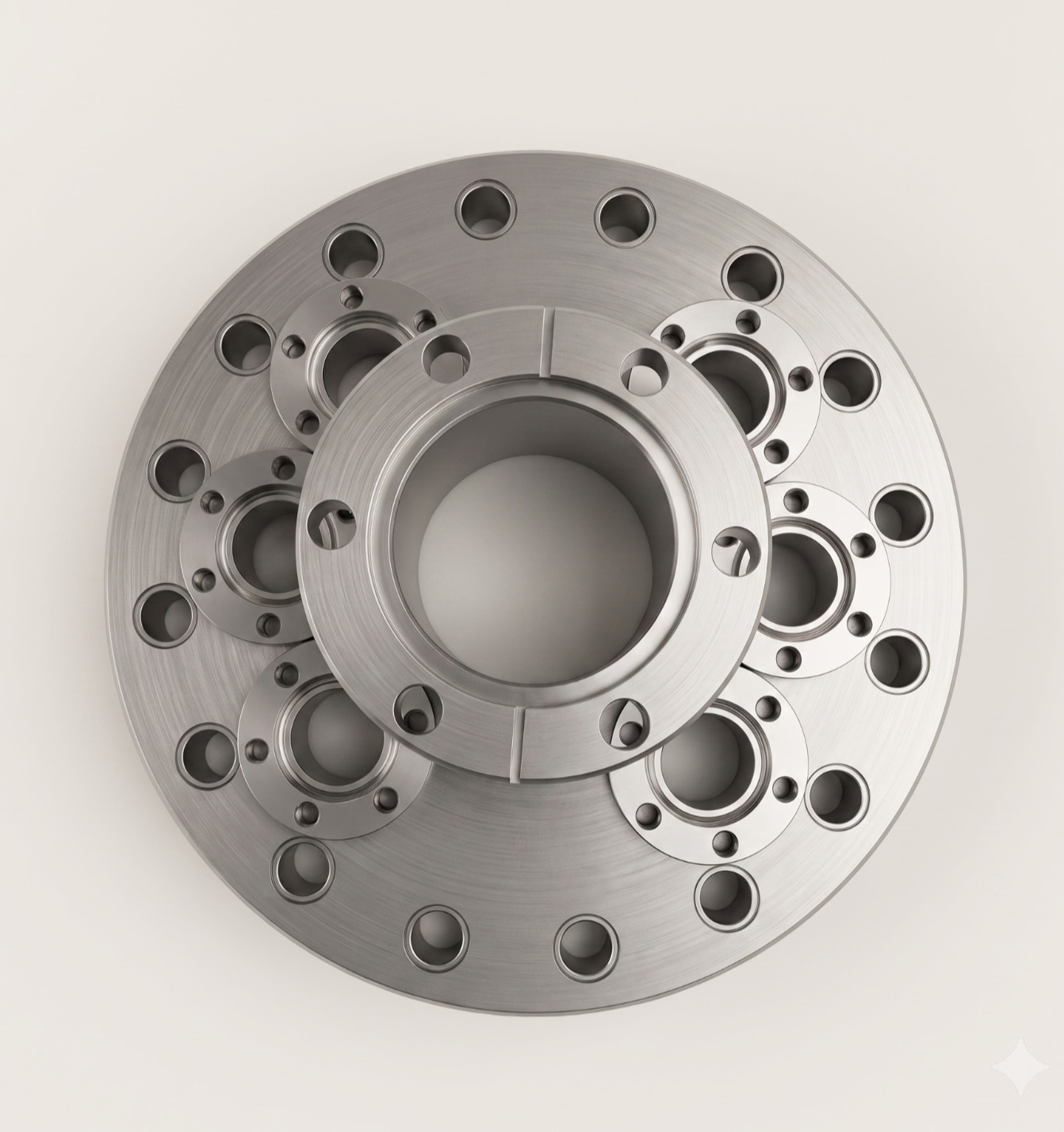 DN100CF 6″ Multiport Flange | 2.75″ CF Raised Center + 6x 1.33″ Ports | MDC x