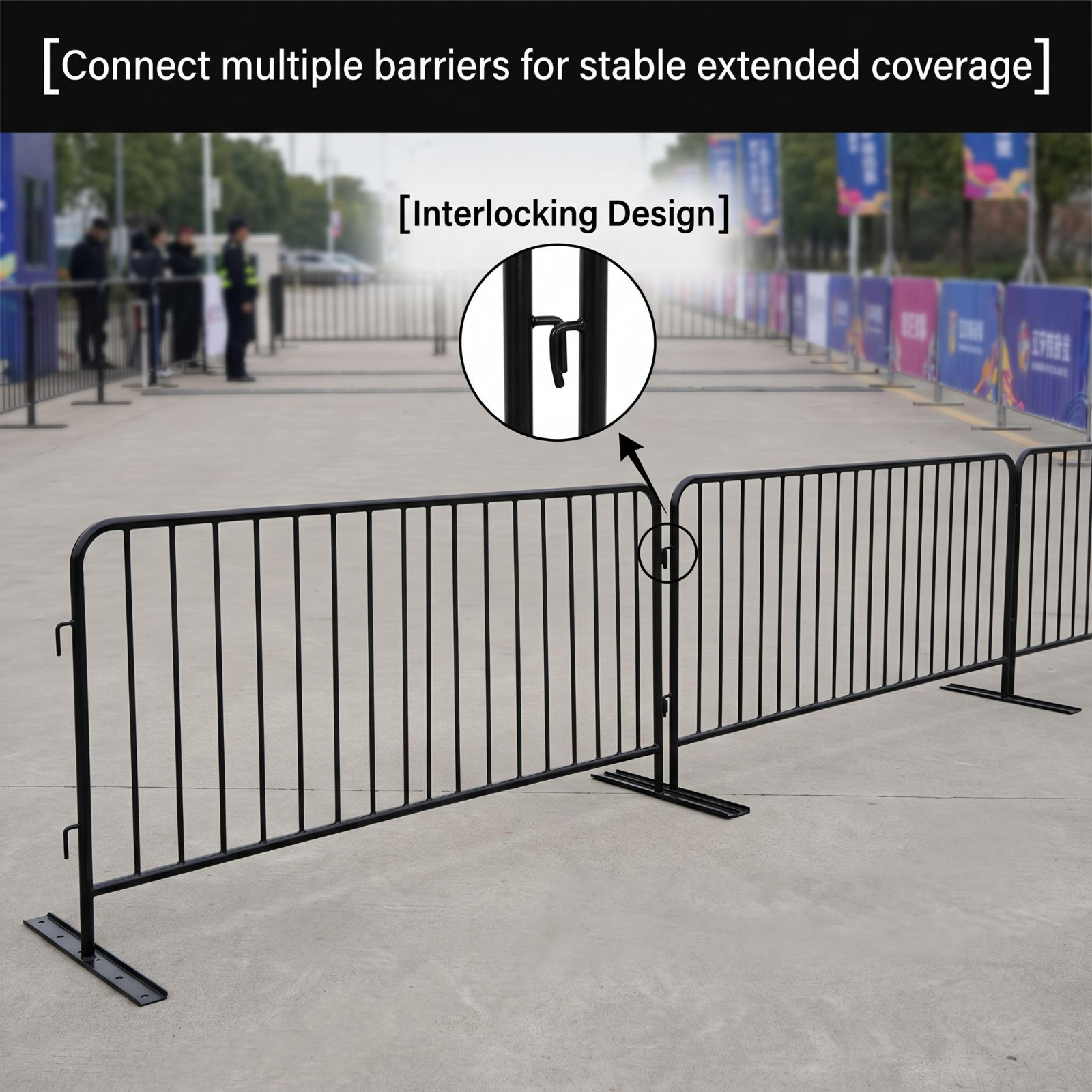 8.5ft Heavy Duty Interlocking Steel Safety Barriers Barricade Fence Guard 2-Pack