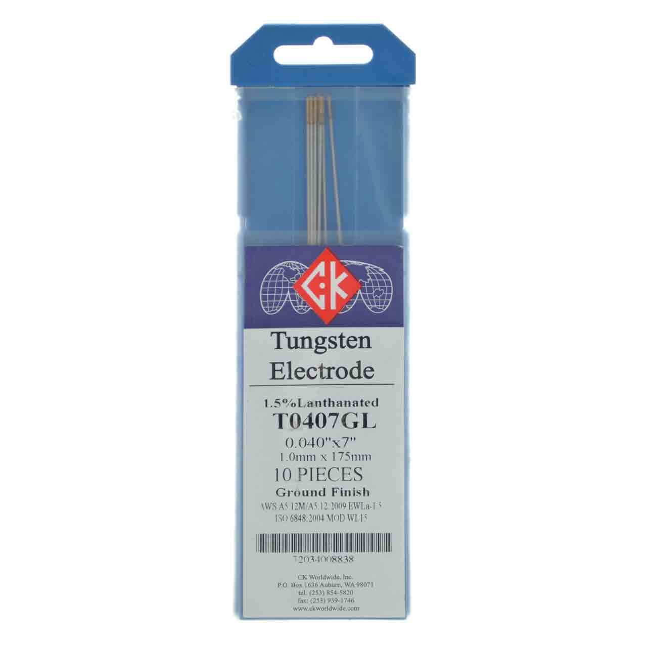 CK T0407GL 1.5% Lanthanated Tungsten Electrode .040″ X 7″ 10 pack