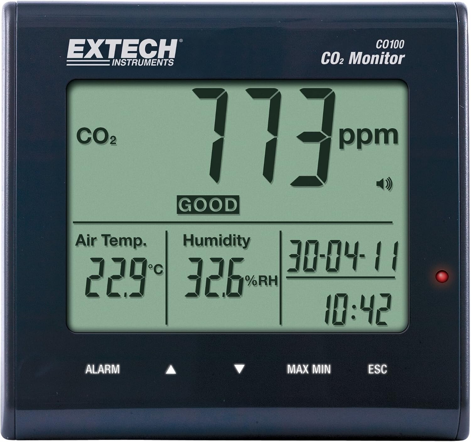 Extech CO100 Desktop Indoor Air Quality CO2 Monitor Digital Carbon Dioxide Alarm