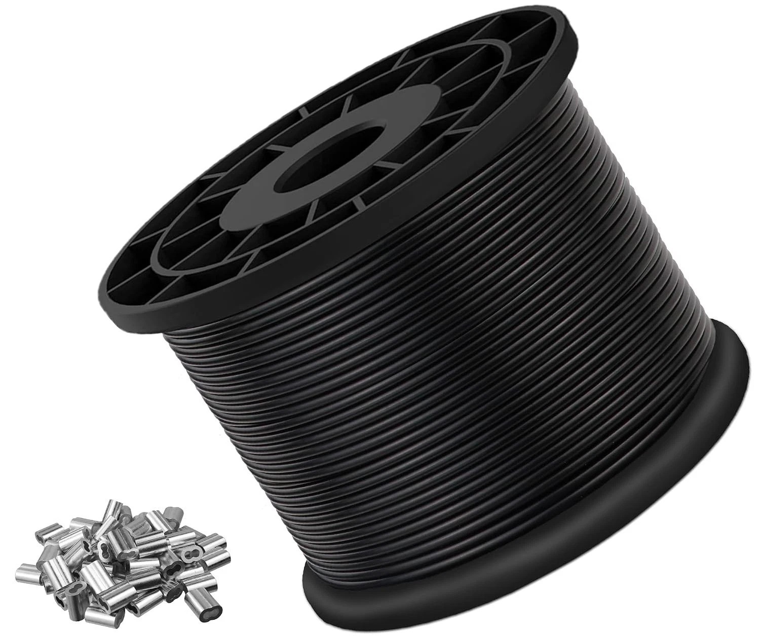 Heavy Duty 1000ft 3/32″ Black Vinyl Coated Steel Wire Rope 480lb Strength