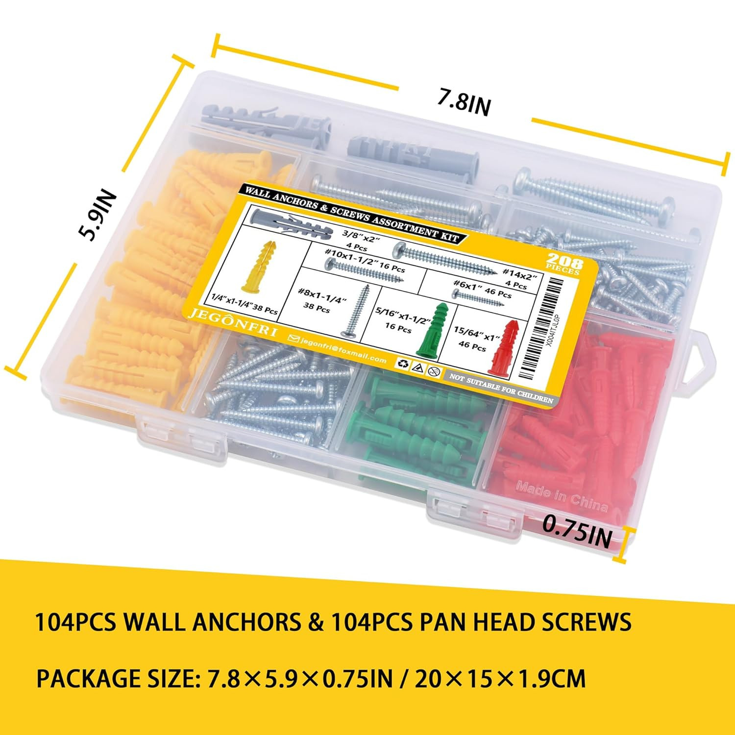 208PCS Drywall Anchors and Screws Assortment Kit, Wall Anchors and Screws Kit, 4