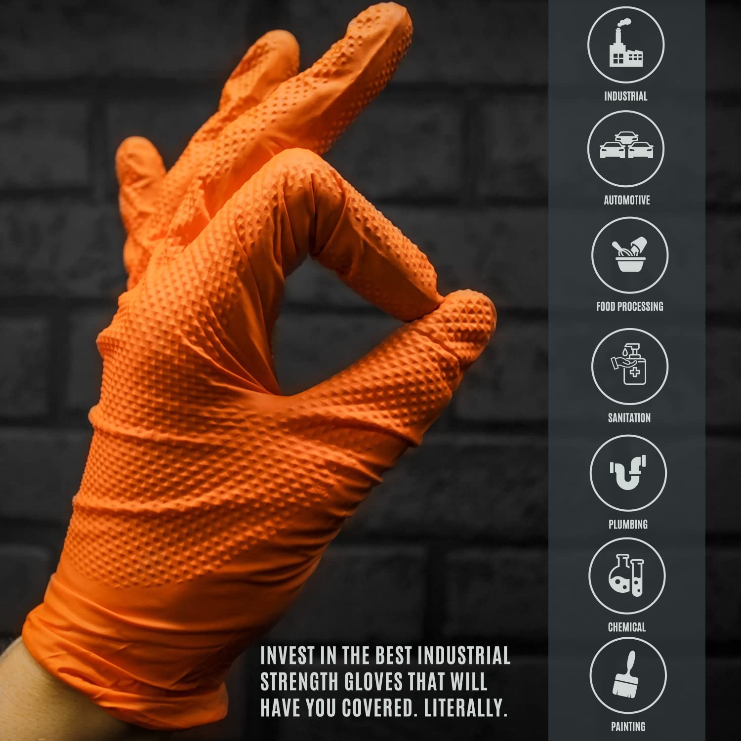 MED PRIDE Maxx Strength Nitrile Industrial Orange Gloves, 8 Mil Thick – Diamo…