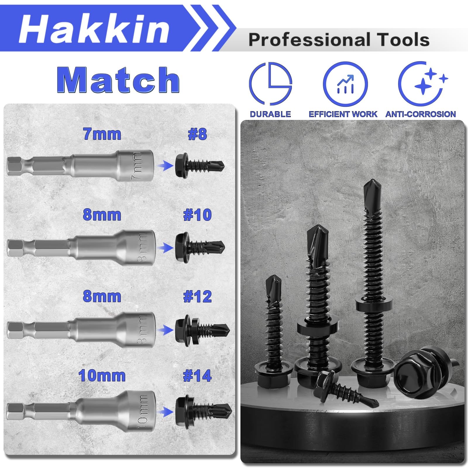 593Pcs Hex Washer Head Self-Drilling Screws, #8#10#12#14 Self Tapping Screws Ass