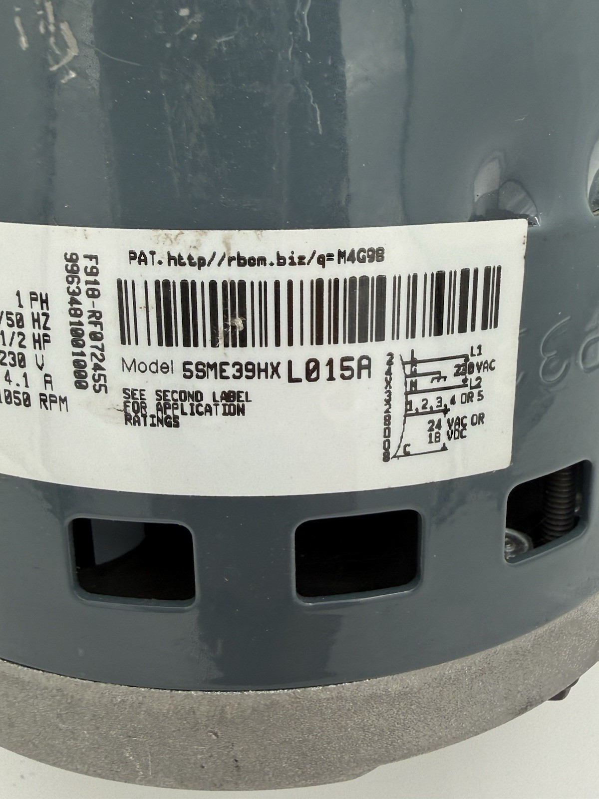 Genteq Endura FM19 5SME39HXL015A Blower Motor 1050 RPM 1/2HP 208-230V #B1-171