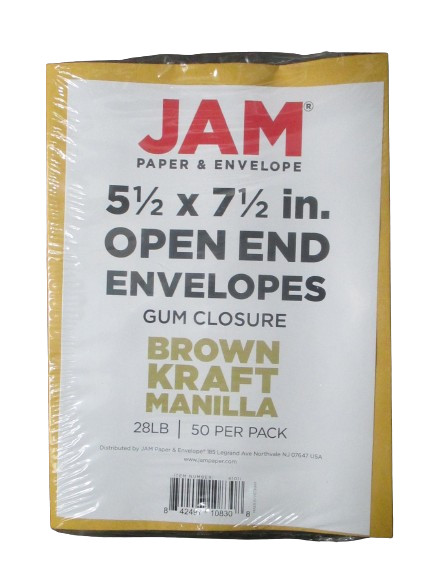 Jam Open End Catalog Kraft Manilla Envelope Gum Closure 28lbs 5 1/2″x7 1/2″