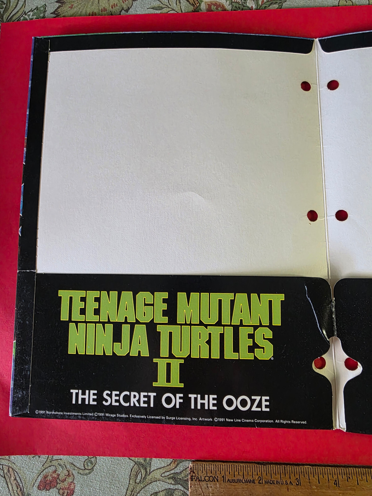 Vintage Teenage Mutant Ninja Turtles II Secret of Ooze Folder Portfolio 1991
