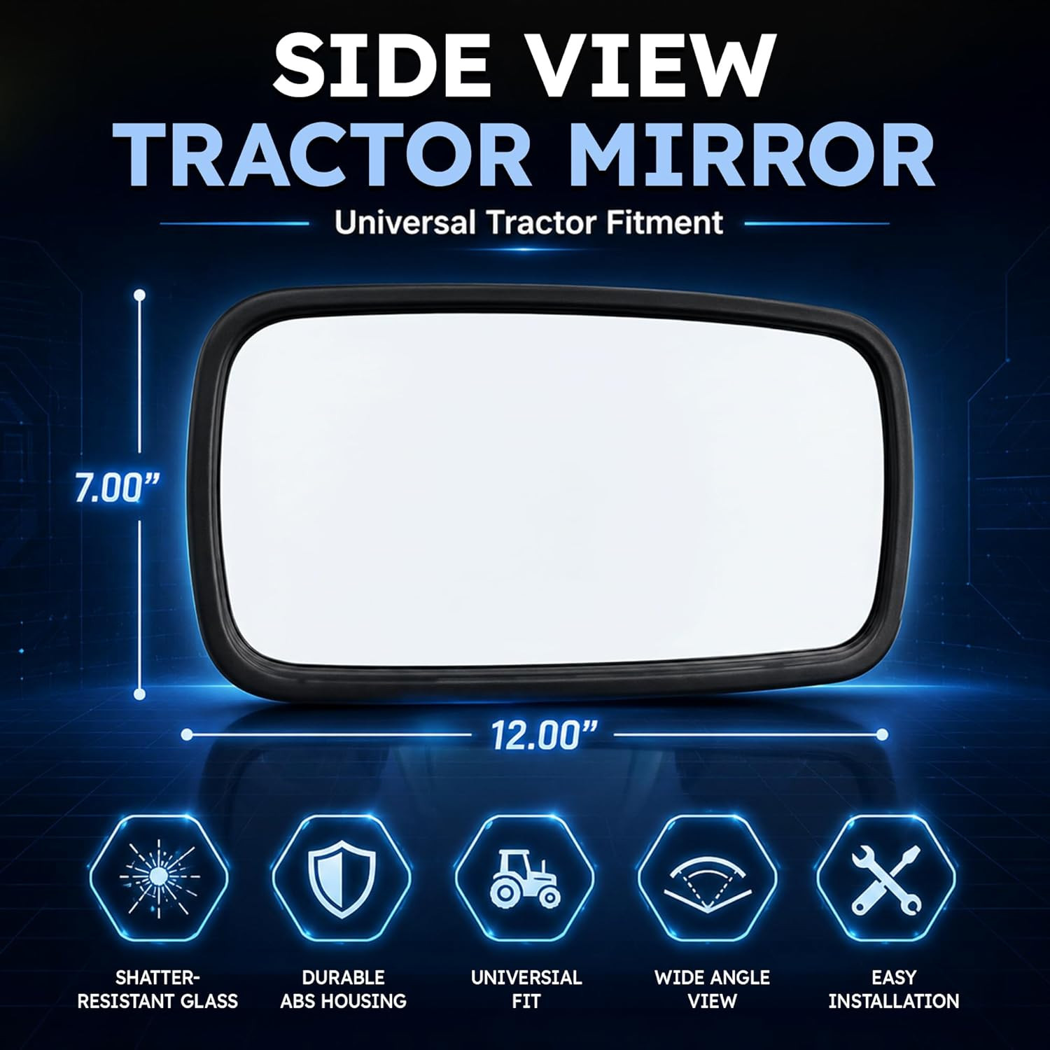 Tractor Mirror Kit – 7″ X 12″ Side Mirrors Kit with Extension Arms, Breakaway Kn