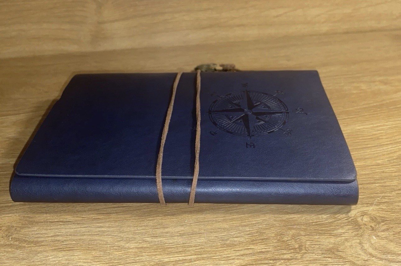 VTG PU Leather Writing Journal Notebook 7″ Blue Nautical Embossed Spiral 79 Pgs