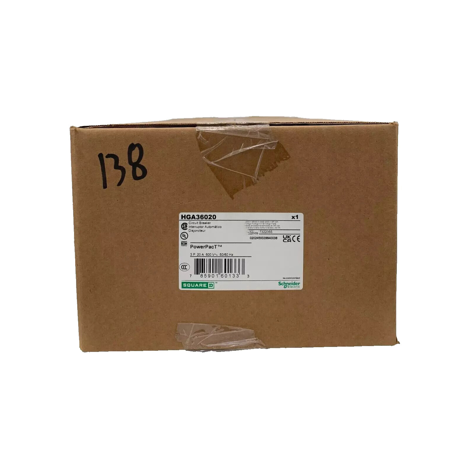 NIB – Square D – HGA36020 – Circuit Breaker, Powerpact H, 20A, 3 Pole, I-Line