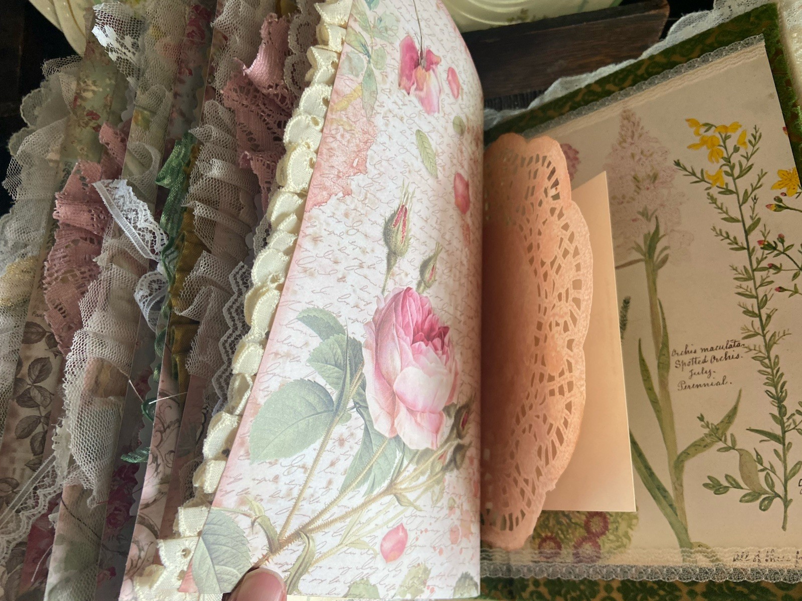 Handmade Lace Prayer book Junk Journal Antique Photo Embellished Chunky/HUGE!!