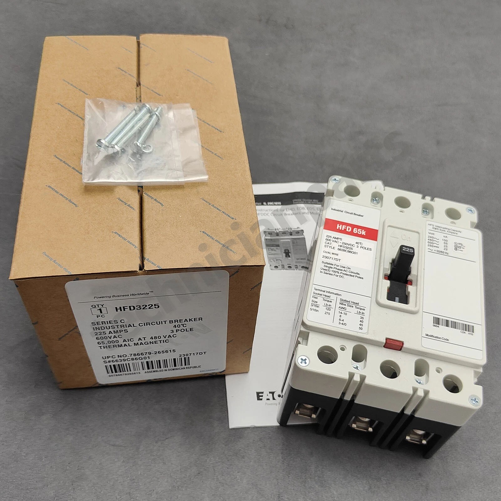 New Circuit Breaker for Eaton HFD 65k 3P 225A 600V Cutler Hammer HFD3225