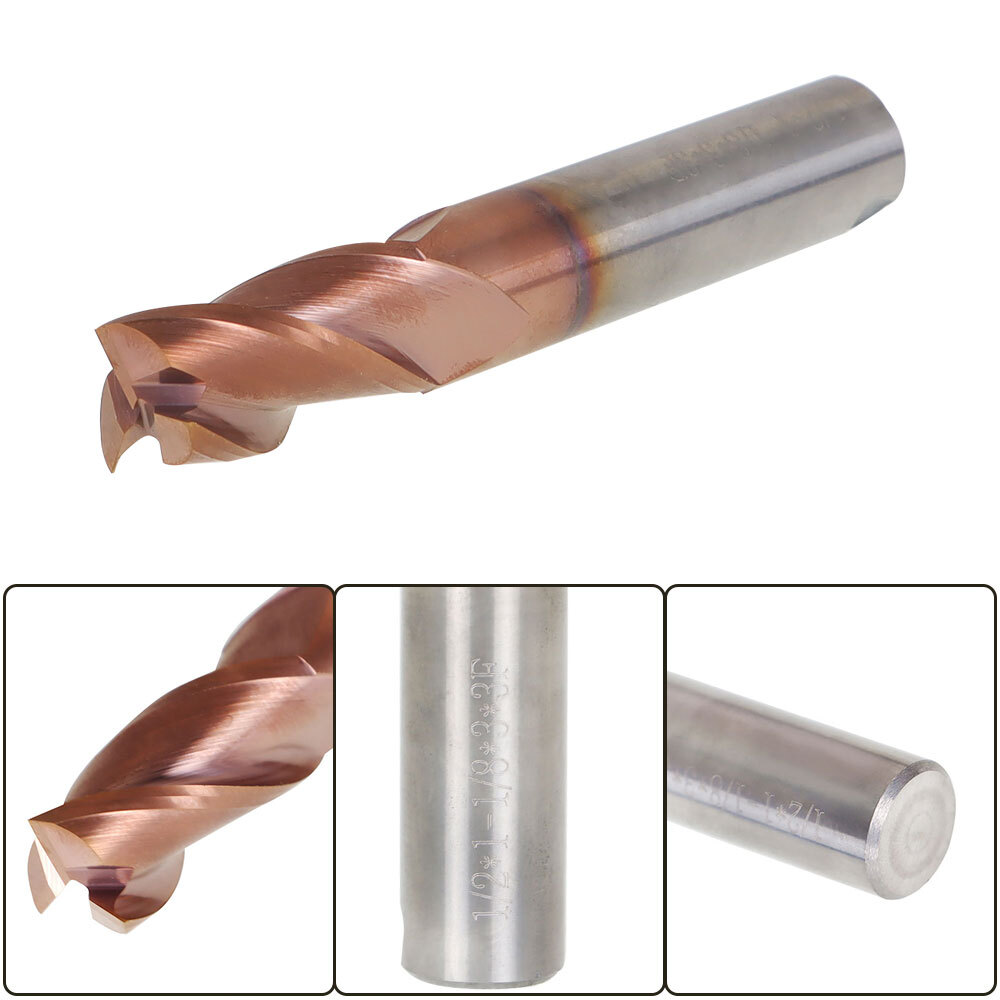 1/2″ 3 Flute 37° Helix Carbide End Mill For Aluminum – Square End – ZRN Coated