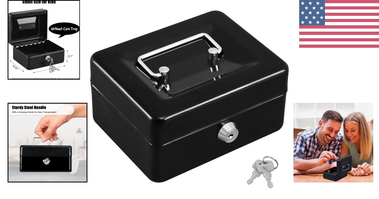 Secure Black Cash Drawer with Key, Compact Size for Safe Storage – 1.16 Oz
