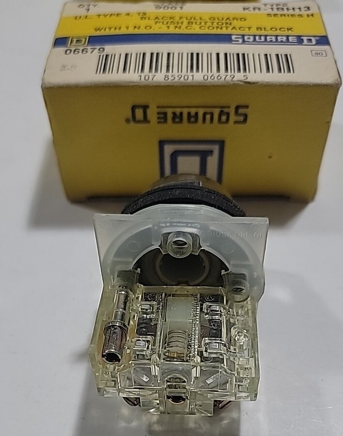 Square-D 9001KR1BH13, Black Pushbutton, Full Guard, 30mm, 1NO + 1NC, UL Type 4