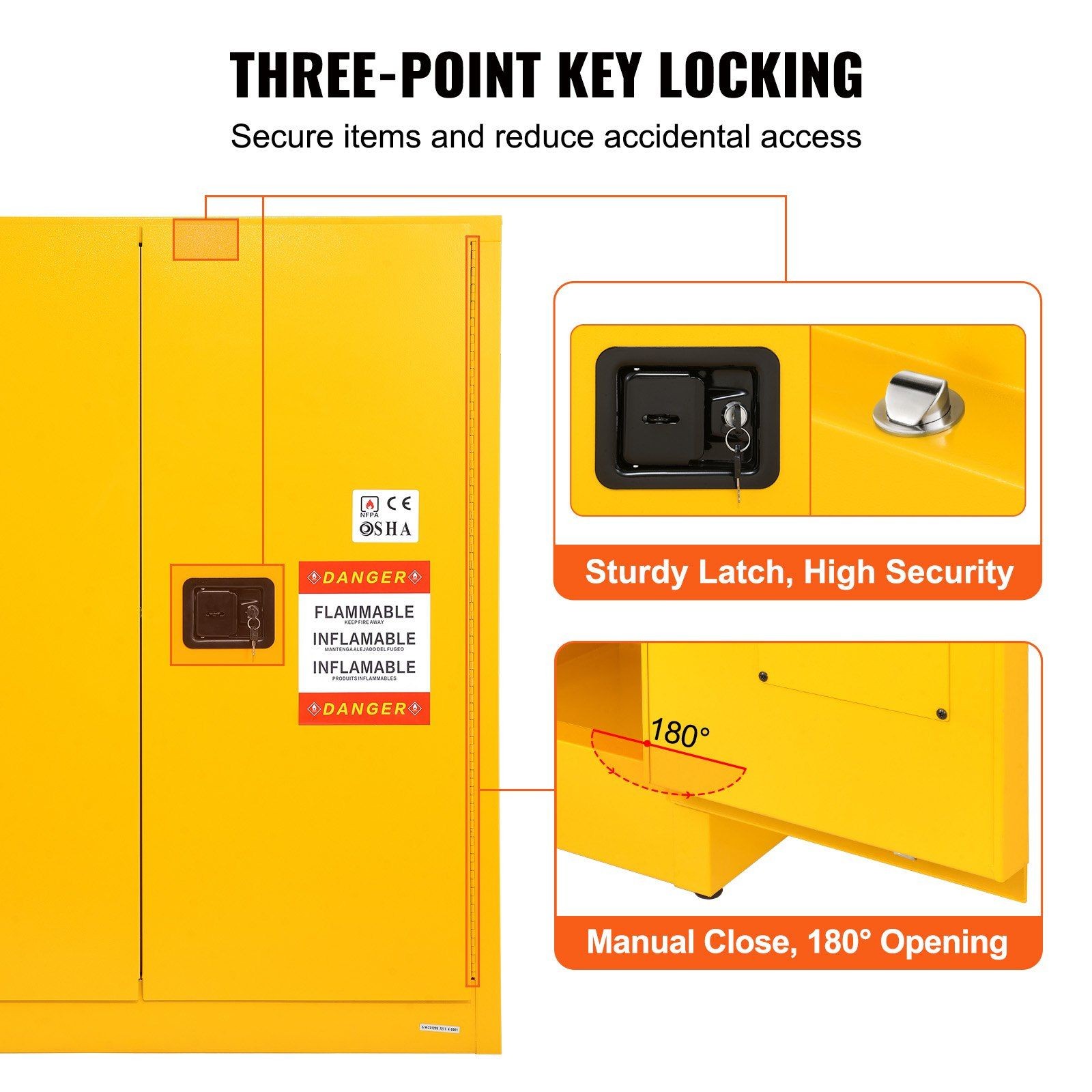 30gal Hazardous Material Cabinet 43.1×18.1×50.1in Dual Door Three-Point Lock