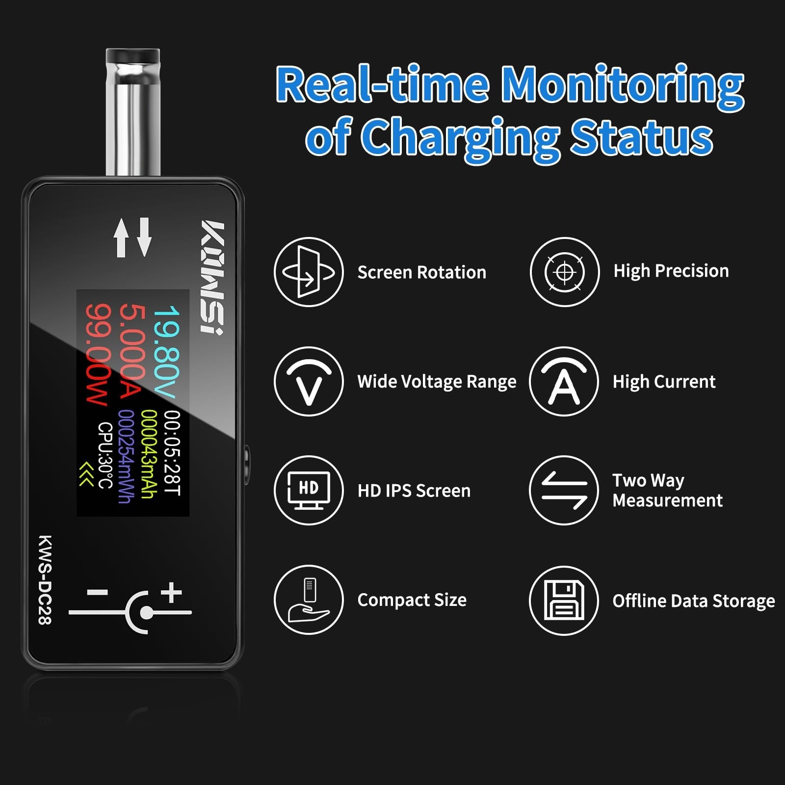 DC Voltage Tester DC Power Meter, 4-30V 0-12A Two-Way Measurement Voltage Cur…