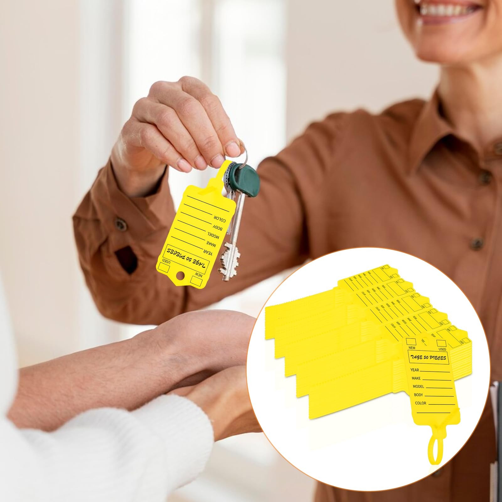 200 Pcs Yellow Self Locking Car Key Tags – Dealership Plastic Labels, Waterproof