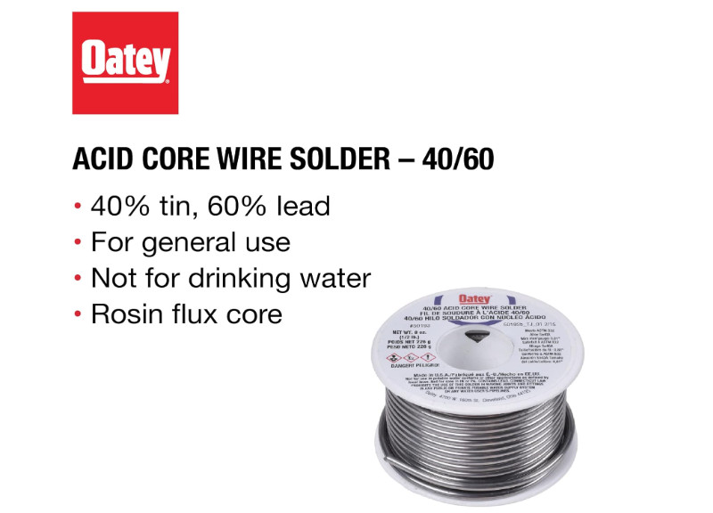 Wire Solder Oatey 50193 Acid Core 0.5 Lb Solid, Gray, 1/2 lb Silver