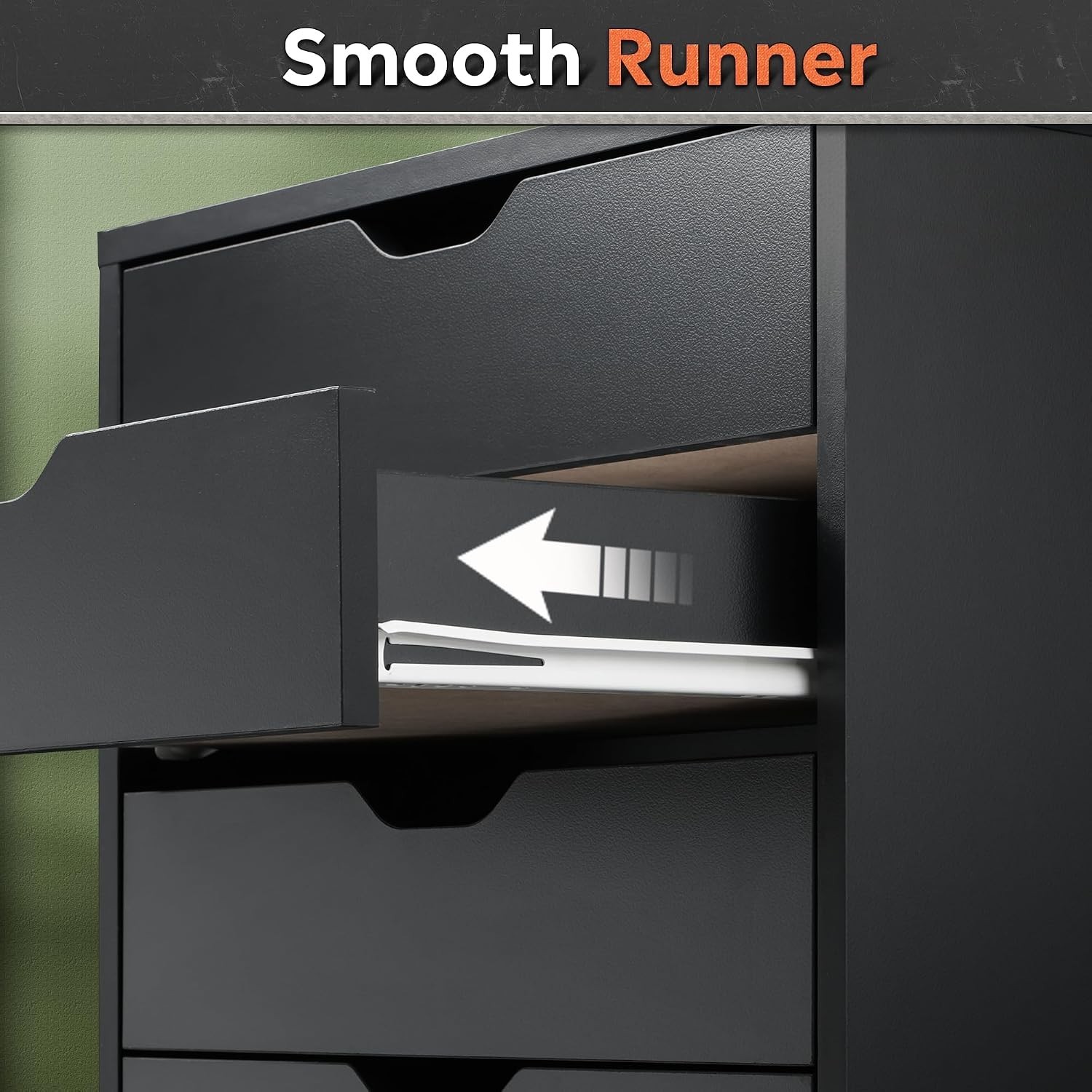 Versatile Black 5-Drawer Cabinet with Wheels – Perfect for Home Office Use