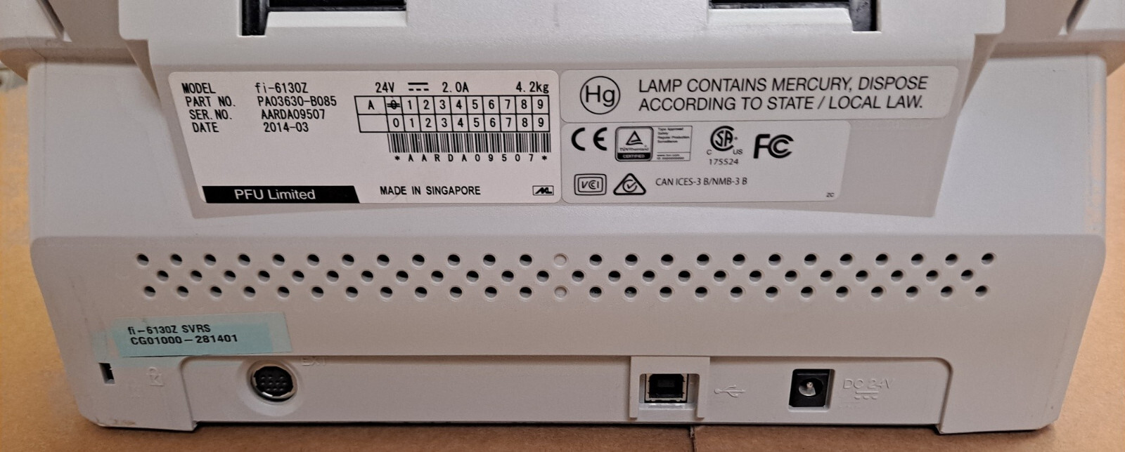 Fujitsu fi-6130Z Scanner. PN: PA03630 PARTS ONLY includes AC Adapter
