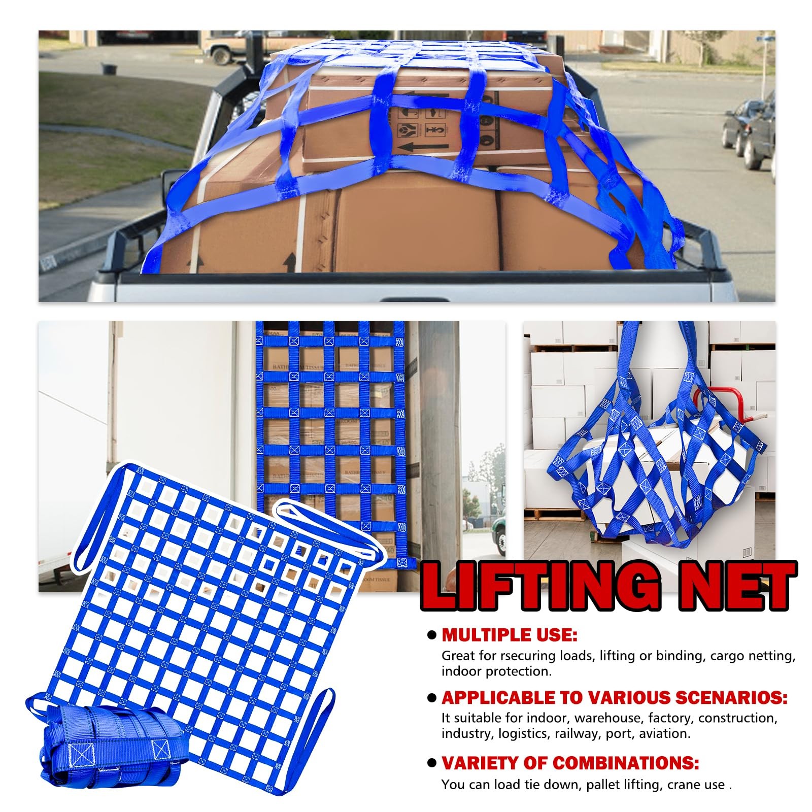 Cargo Lifting Net 1212LBS, 4.92’X4.92′ Safety Lifting Net Straps for Hoist 10Cm