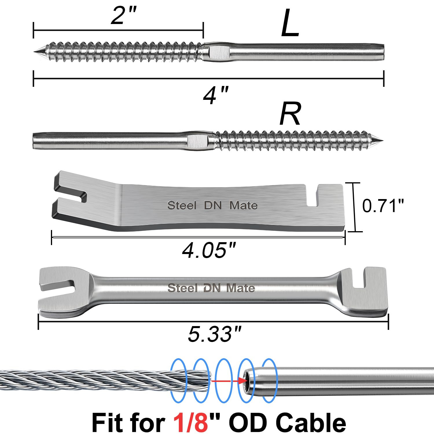 60 Pack T316 Stainless Steel Left&Right Handed Thread Swage Lag Screws for Wood