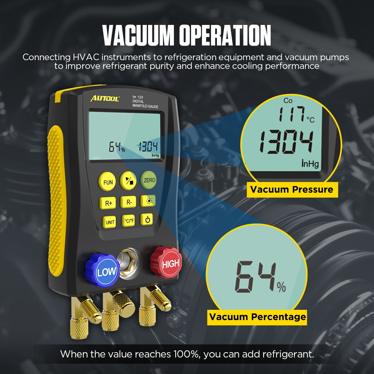 Refrigeration Digital Manifold Gauge Set HVAC System Vacuum Pressure Temp Tester