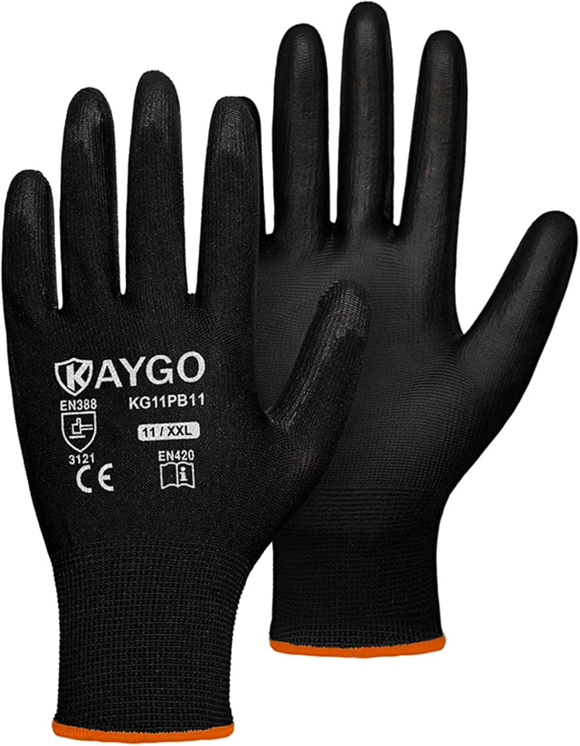 Safety Work Gloves for Men Women, PU Coated Palm & Fingers, KG11P | Smooth Grip,