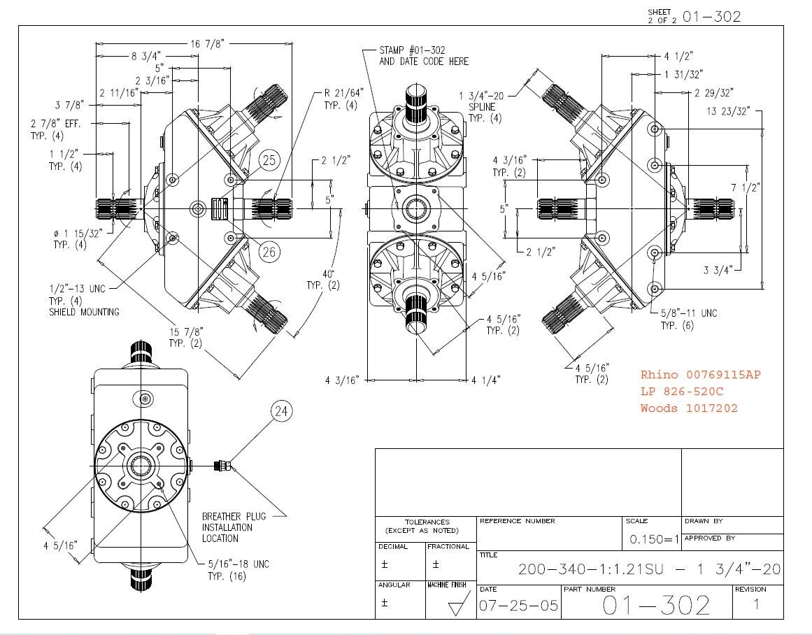 Woods Batwing Divider Gearbox 1017202 for 540RPM 1:1.21 Gear ratio Speedup (302)