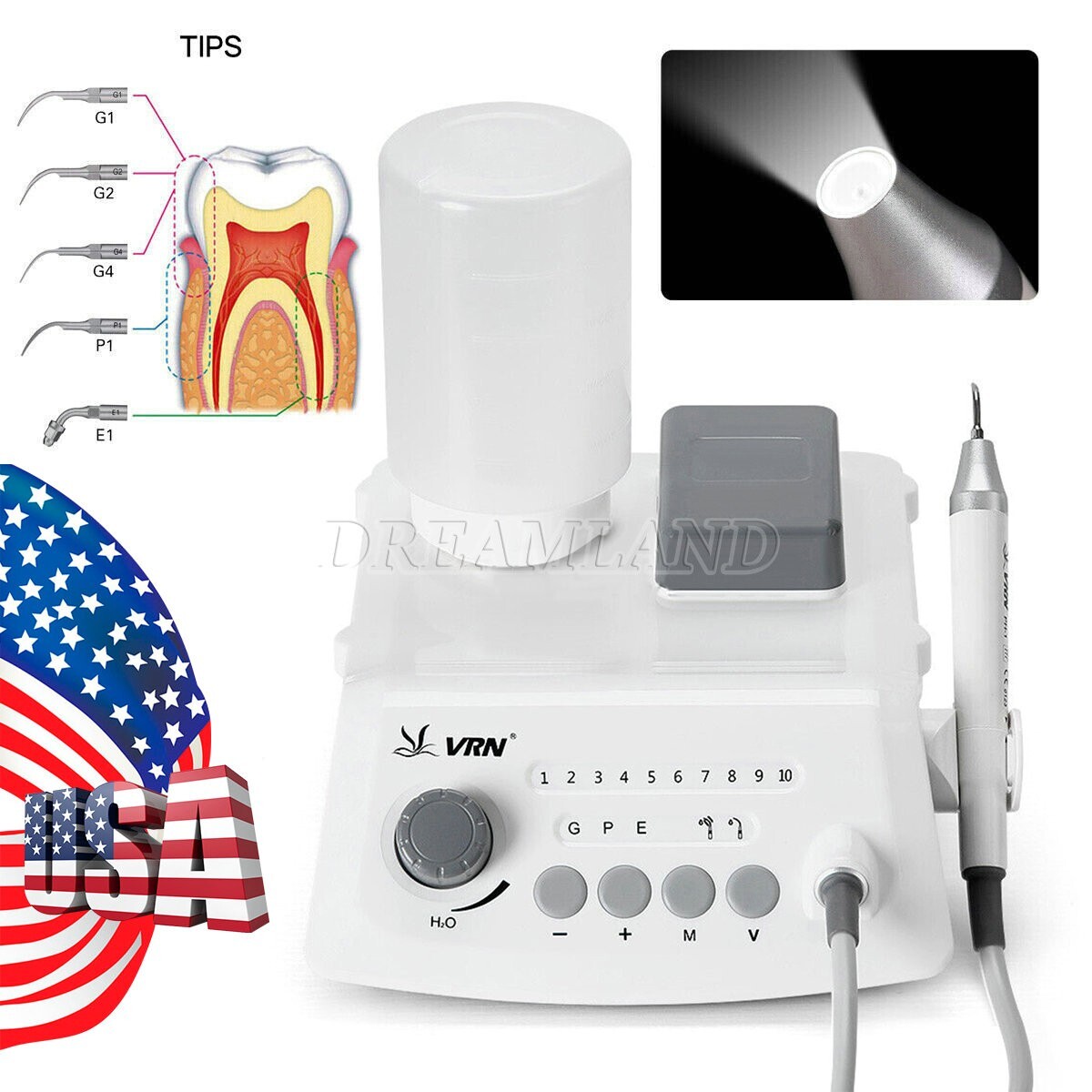 UPS VRN Dental Portable Ultrasonic Piezo Scaler A8 LED Detachable Handpiece