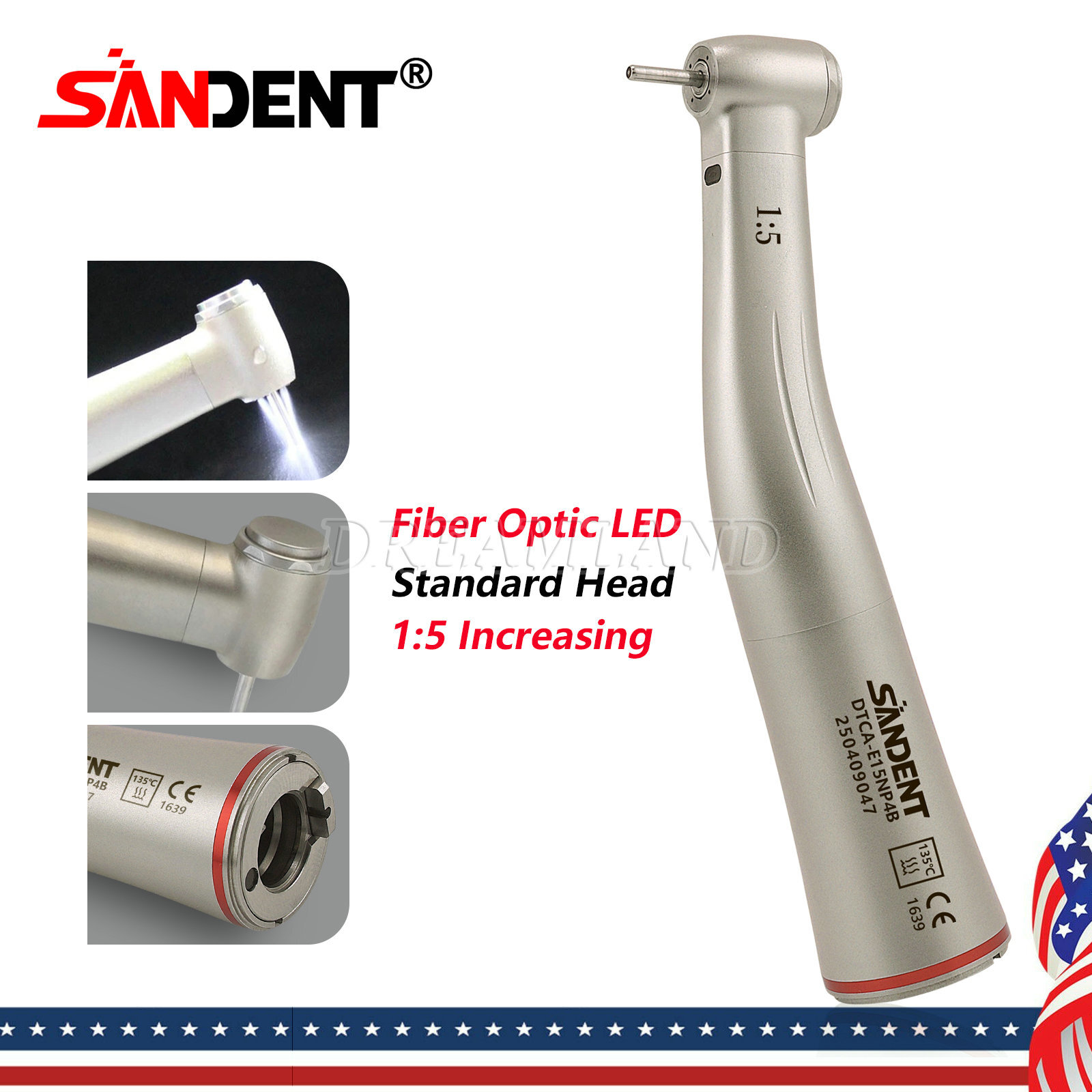 3pcs SANDENT Dental 1:5 LED Contra Angle Handpiece High Speed for Electric Motor