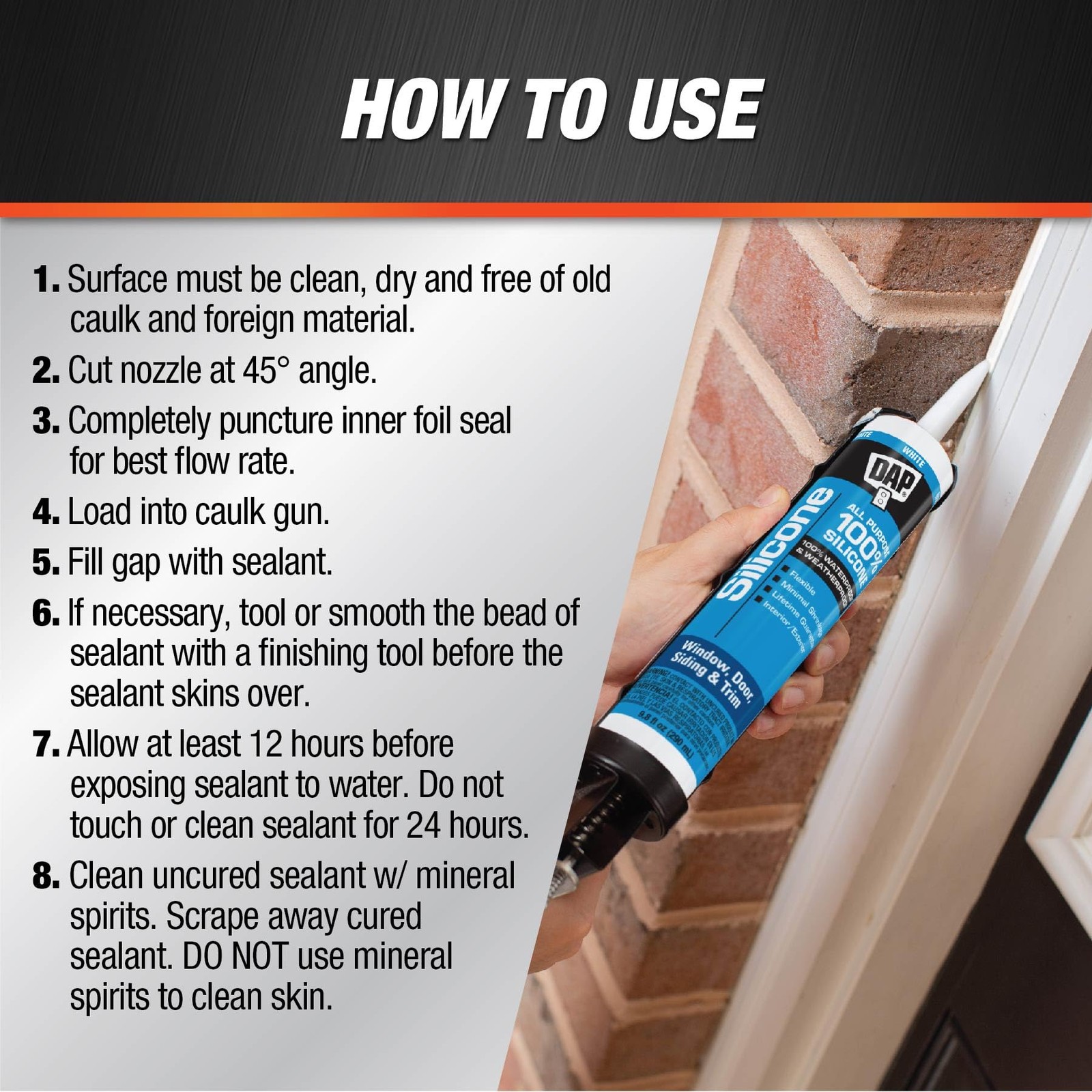 DAP 100% Silicone Rubber Window, Door, and Siding Sealant, 9.8 Oz, Black