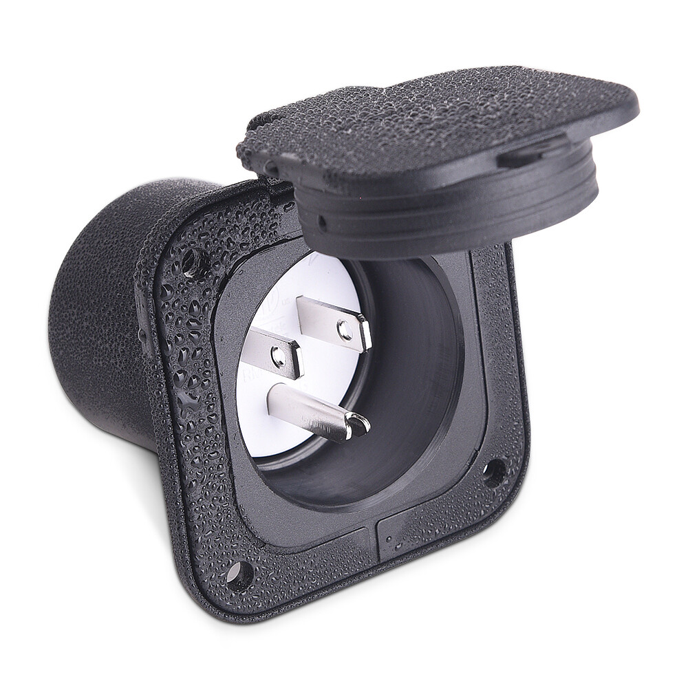 125V 15A Shore Power Inlet Port Plug NEMA 5-15P Male Receptacle RV Flanged Inlet